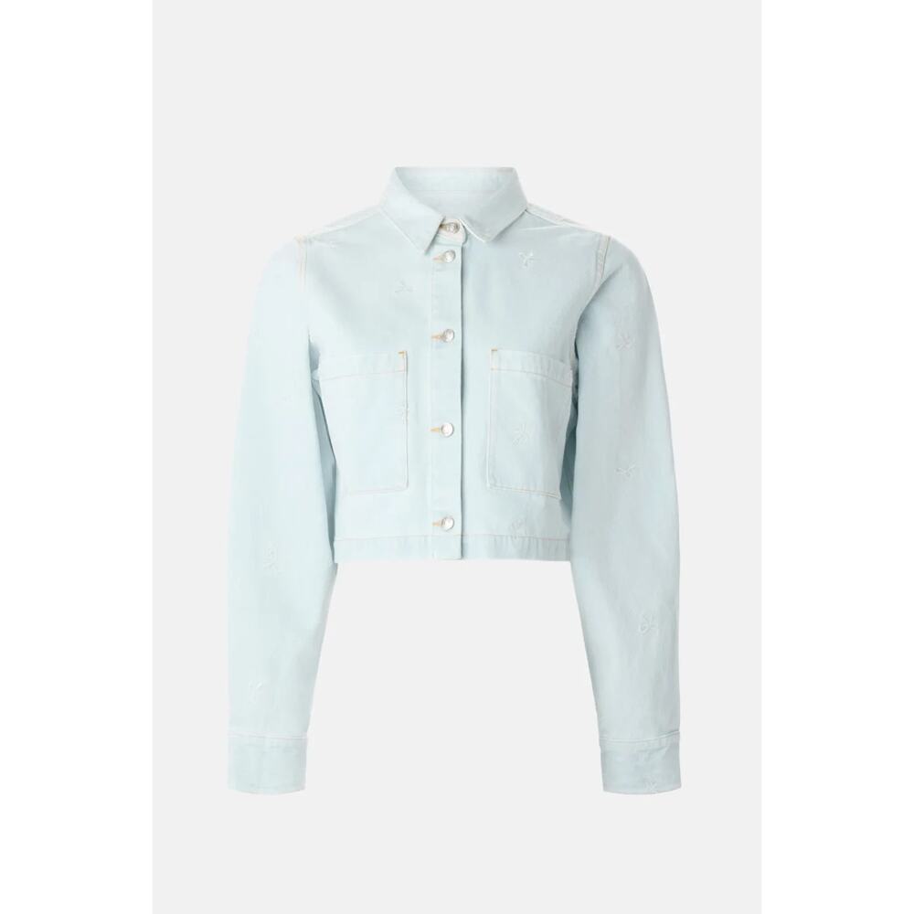 LE JEAN Bow Embroidered Overshirt Jean Jacket - Picture 2 of 3